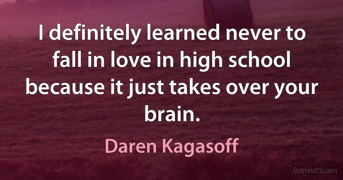 I definitely learned never to fall in love in high school because it just takes over your brain. (Daren Kagasoff)