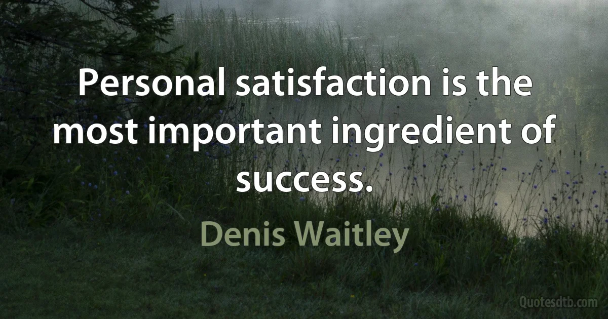 Personal satisfaction is the most important ingredient of success. (Denis Waitley)