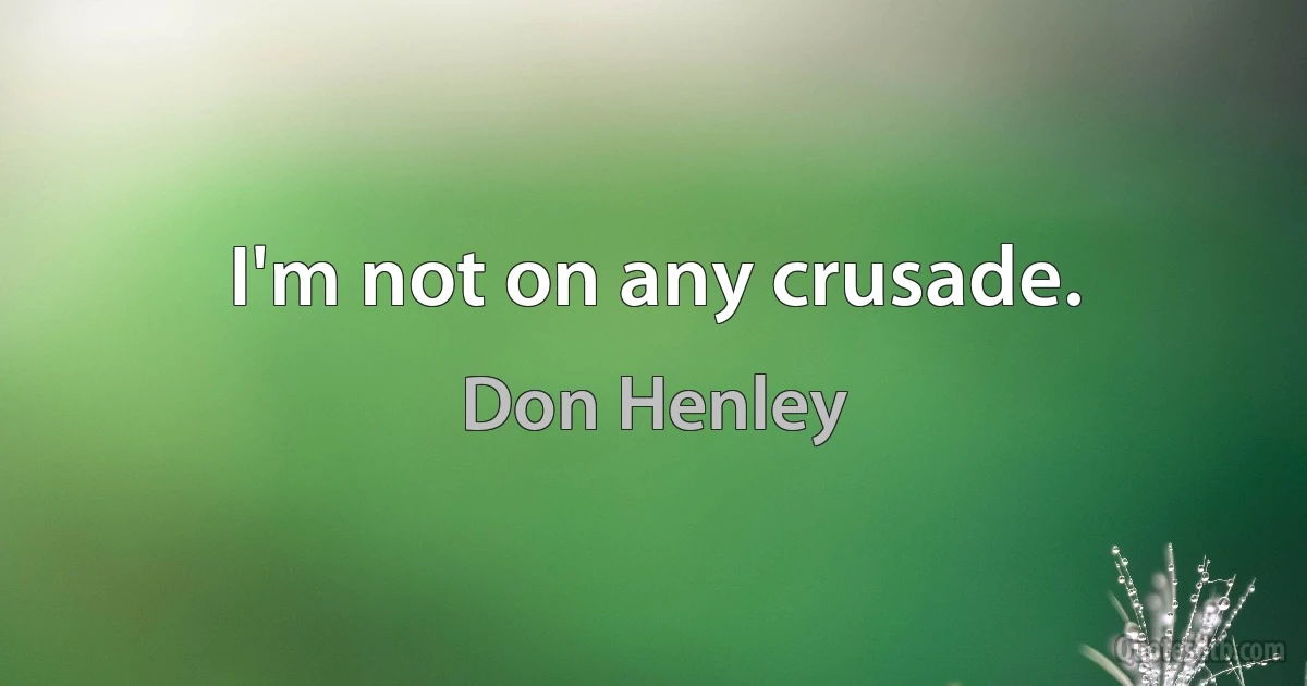 I'm not on any crusade. (Don Henley)