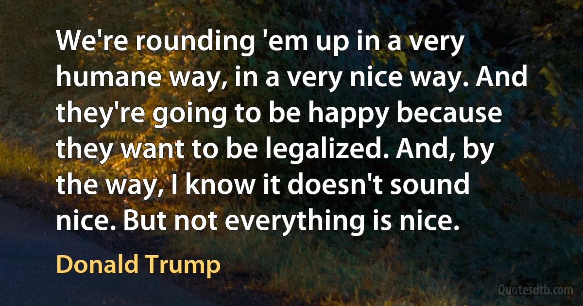 We're rounding 'em up in a very humane way, in a very nice way. And they're going to be happy because they want to be legalized. And, by the way, I know it doesn't sound nice. But not everything is nice. (Donald Trump)