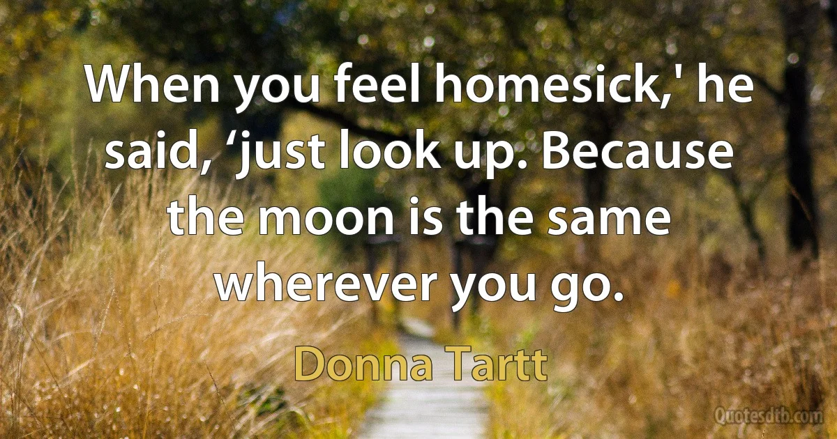 When you feel homesick,' he said, ‘just look up. Because the moon is the same wherever you go. (Donna Tartt)