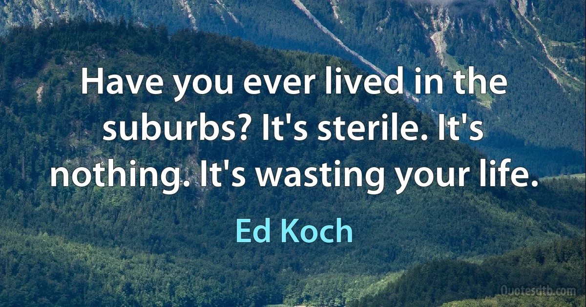 Have you ever lived in the suburbs? It's sterile. It's nothing. It's wasting your life. (Ed Koch)