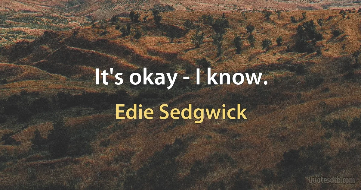 It's okay - I know. (Edie Sedgwick)