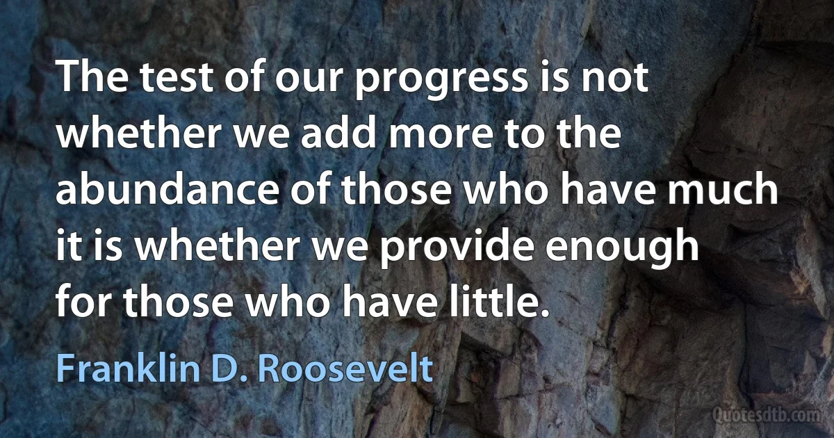 The test of our progress is not whether we add more to the abundance of those who have much it is whether we provide enough for those who have little. (Franklin D. Roosevelt)