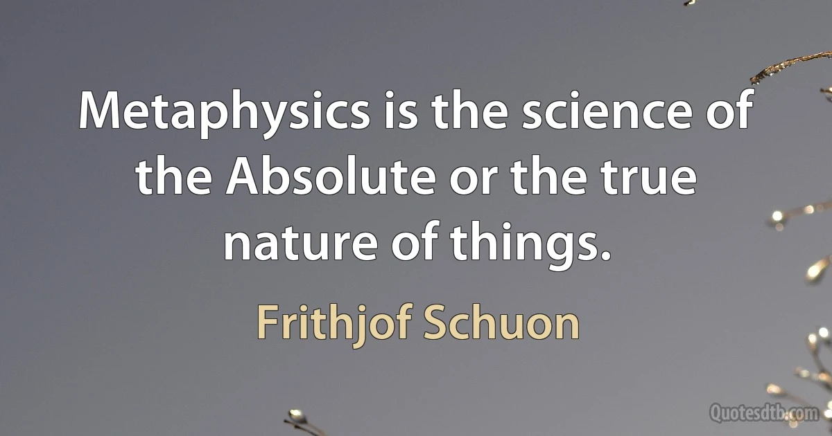 Metaphysics is the science of the Absolute or the true nature of things. (Frithjof Schuon)