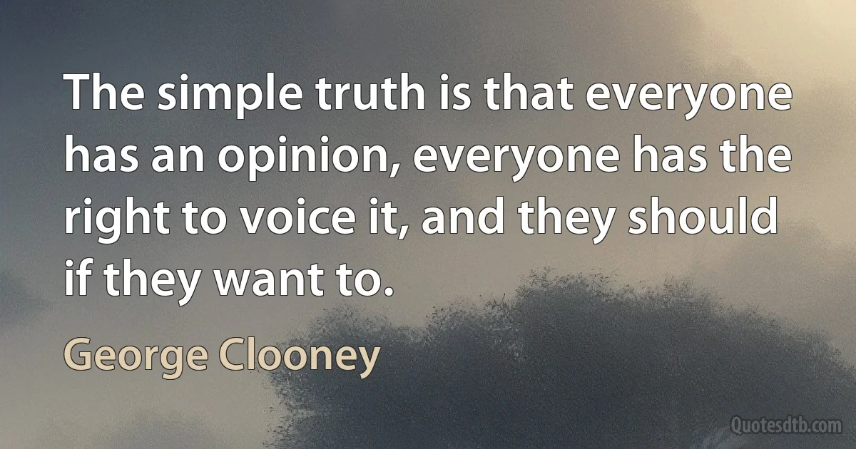 The simple truth is that everyone has an opinion, everyone has the right to voice it, and they should if they want to. (George Clooney)