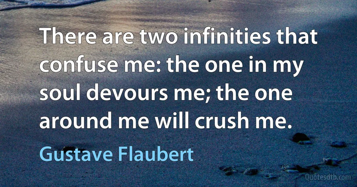 There are two infinities that confuse me: the one in my soul devours me; the one around me will crush me. (Gustave Flaubert)