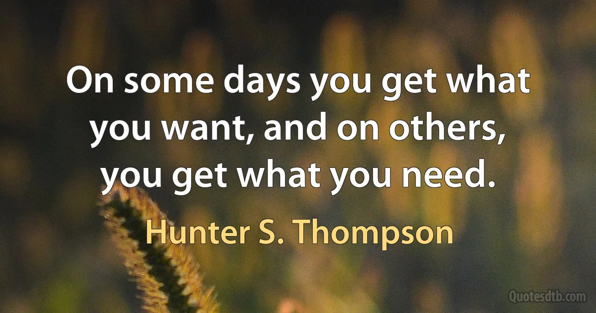 On some days you get what you want, and on others, you get what you need. (Hunter S. Thompson)