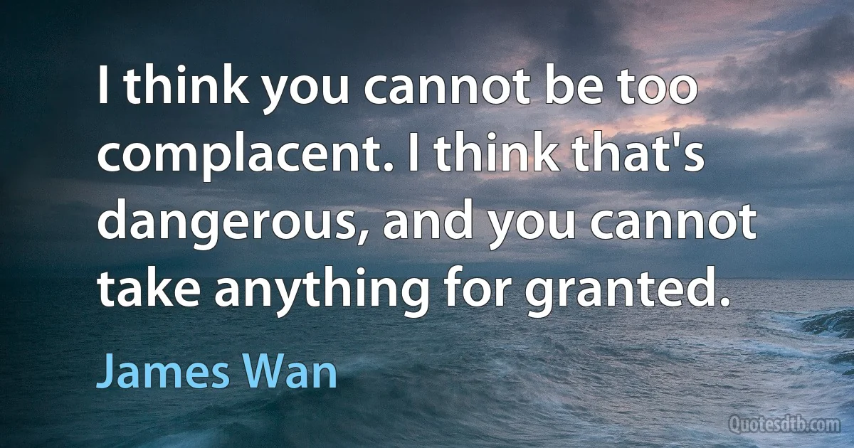 I think you cannot be too complacent. I think that's dangerous, and you cannot take anything for granted. (James Wan)