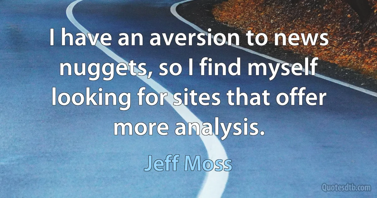 I have an aversion to news nuggets, so I find myself looking for sites that offer more analysis. (Jeff Moss)