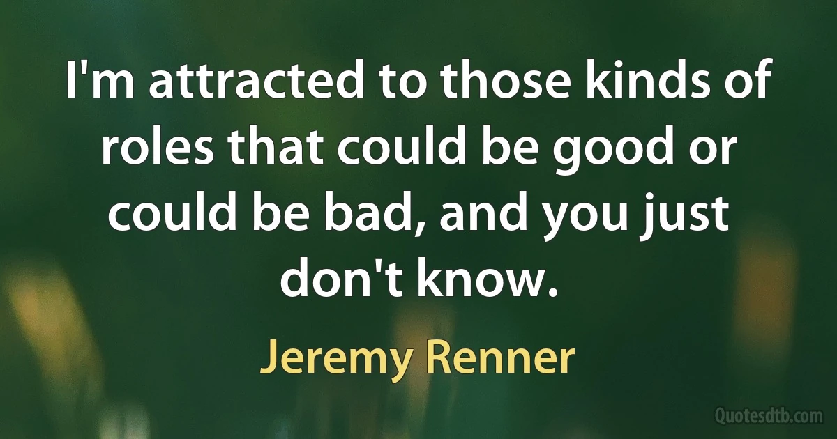 I'm attracted to those kinds of roles that could be good or could be bad, and you just don't know. (Jeremy Renner)