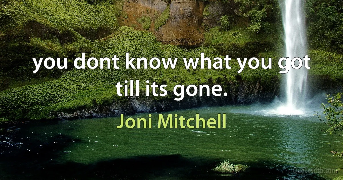 you dont know what you got till its gone. (Joni Mitchell)