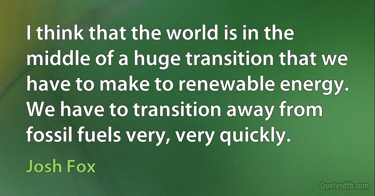 I think that the world is in the middle of a huge transition that we have to make to renewable energy. We have to transition away from fossil fuels very, very quickly. (Josh Fox)