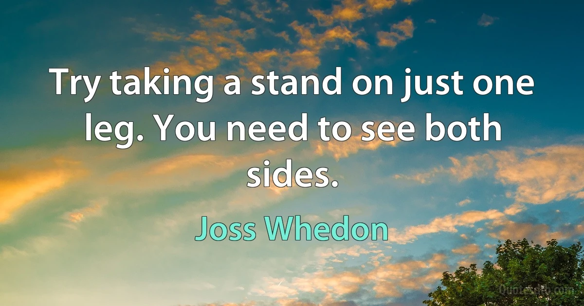 Try taking a stand on just one leg. You need to see both sides. (Joss Whedon)