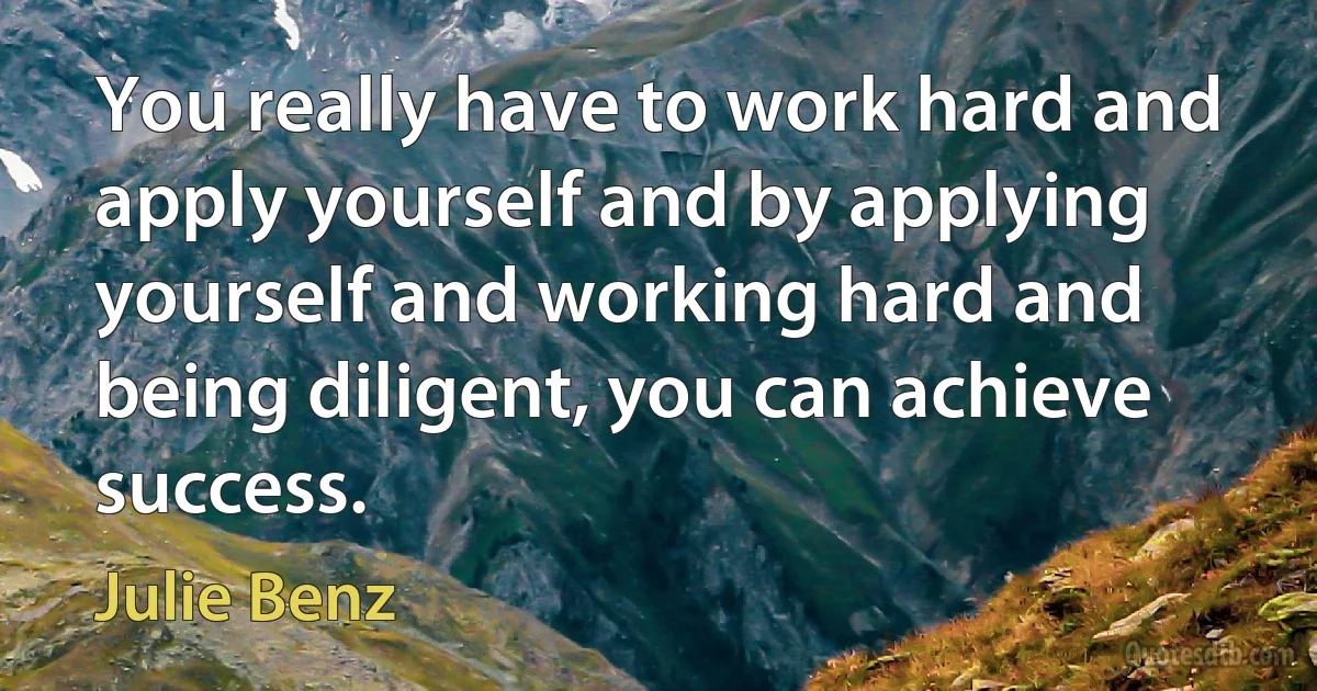 You really have to work hard and apply yourself and by applying yourself and working hard and being diligent, you can achieve success. (Julie Benz)