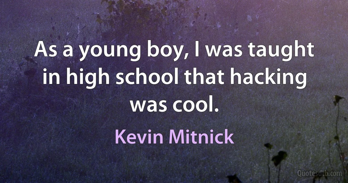 As a young boy, I was taught in high school that hacking was cool. (Kevin Mitnick)