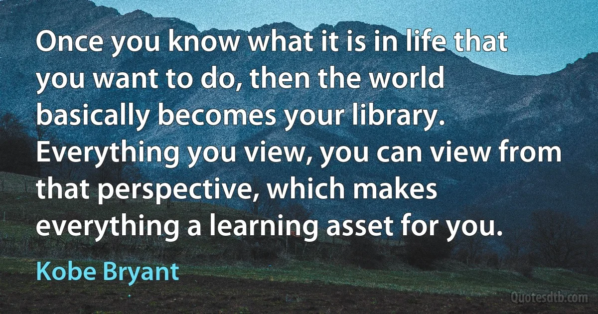 Once you know what it is in life that you want to do, then the world basically becomes your library. Everything you view, you can view from that perspective, which makes everything a learning asset for you. (Kobe Bryant)