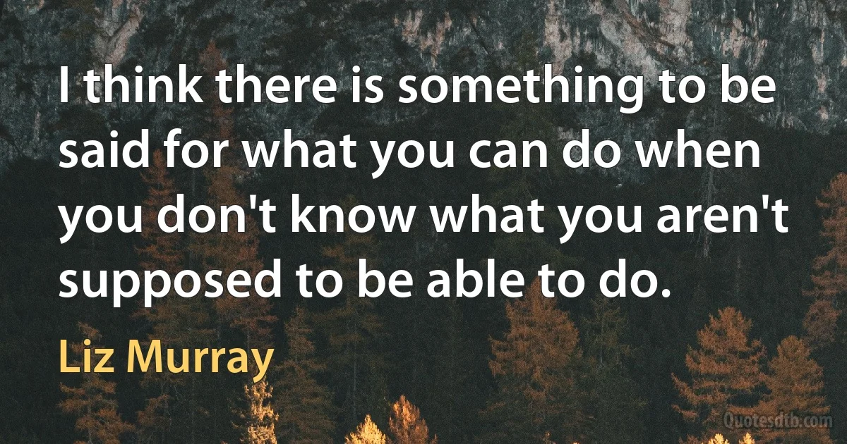 I think there is something to be said for what you can do when you don't know what you aren't supposed to be able to do. (Liz Murray)