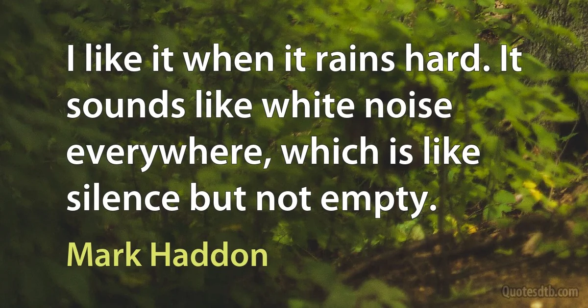 I like it when it rains hard. It sounds like white noise everywhere, which is like silence but not empty. (Mark Haddon)