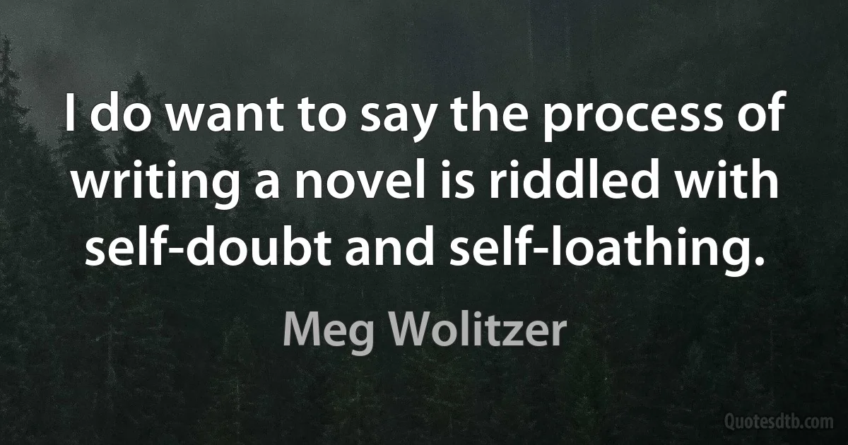 I do want to say the process of writing a novel is riddled with self-doubt and self-loathing. (Meg Wolitzer)