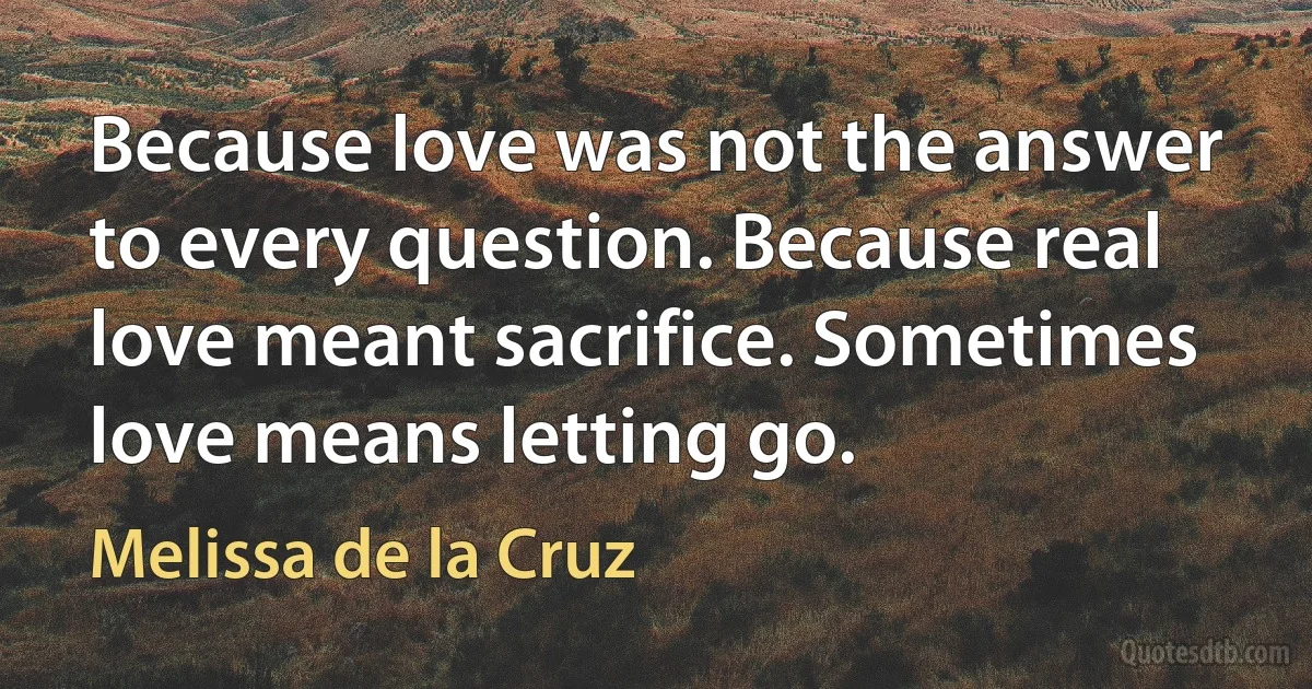 Because love was not the answer to every question. Because real love meant sacrifice. Sometimes love means letting go. (Melissa de la Cruz)