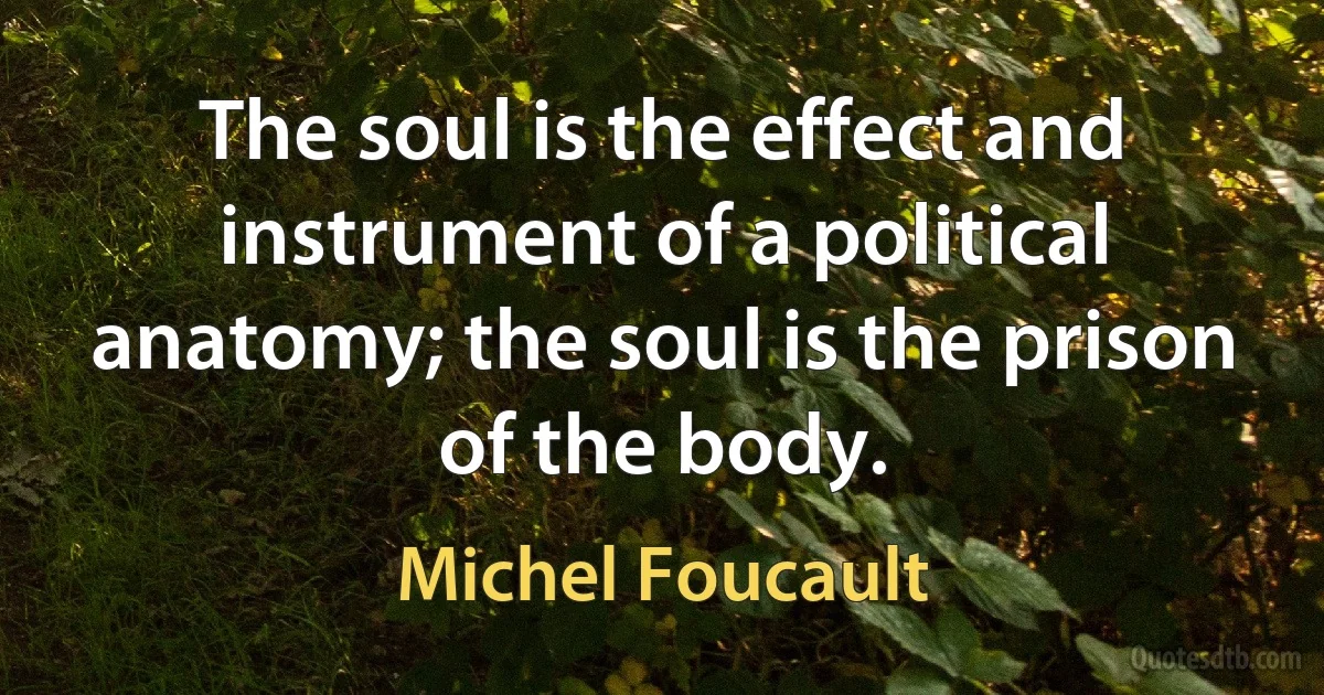 The soul is the effect and instrument of a political anatomy; the soul is the prison of the body. (Michel Foucault)