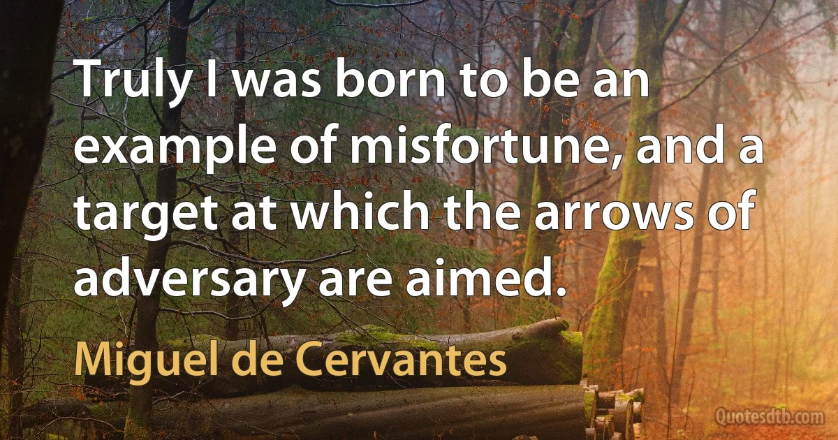 Truly I was born to be an example of misfortune, and a target at which the arrows of adversary are aimed. (Miguel de Cervantes)