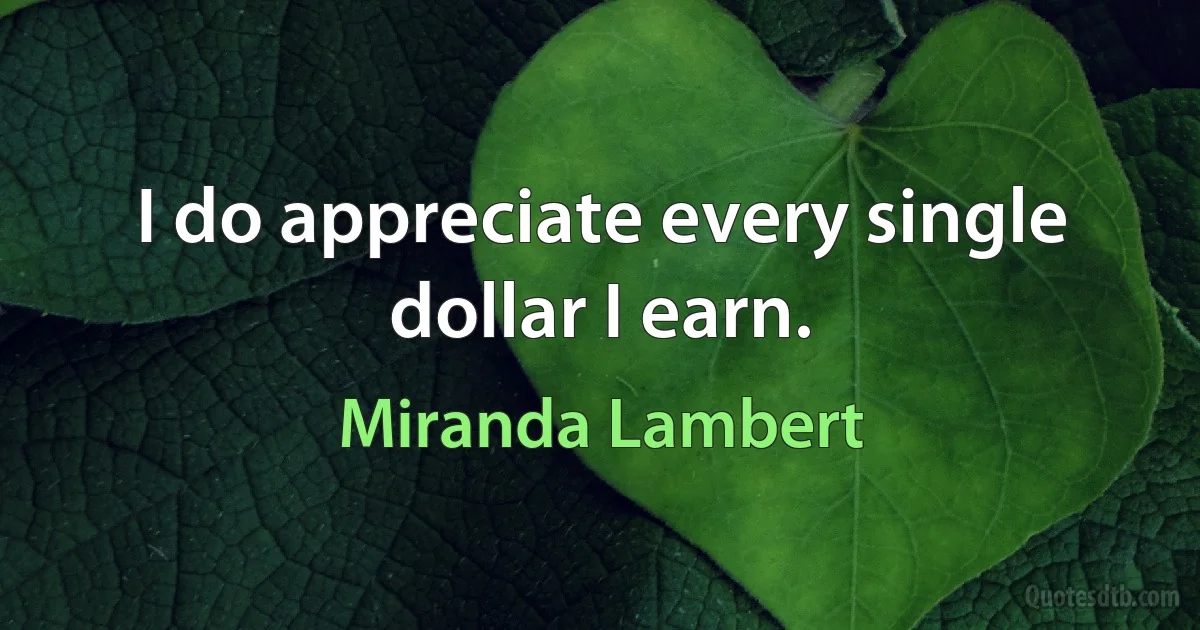 I do appreciate every single dollar I earn. (Miranda Lambert)