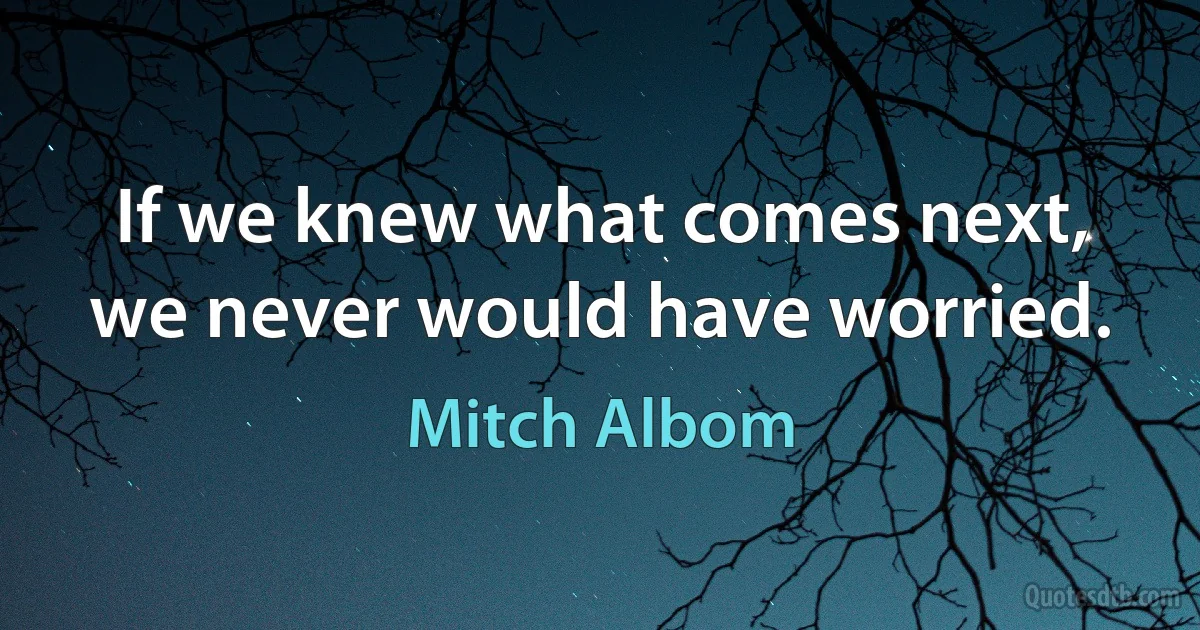 If we knew what comes next, we never would have worried. (Mitch Albom)