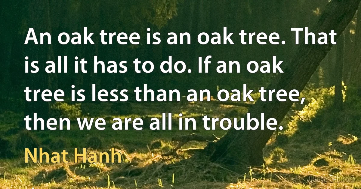 An oak tree is an oak tree. That is all it has to do. If an oak tree is less than an oak tree, then we are all in trouble. (Nhat Hanh)