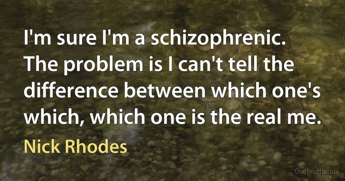 I'm sure I'm a schizophrenic. The problem is I can't tell the difference between which one's which, which one is the real me. (Nick Rhodes)