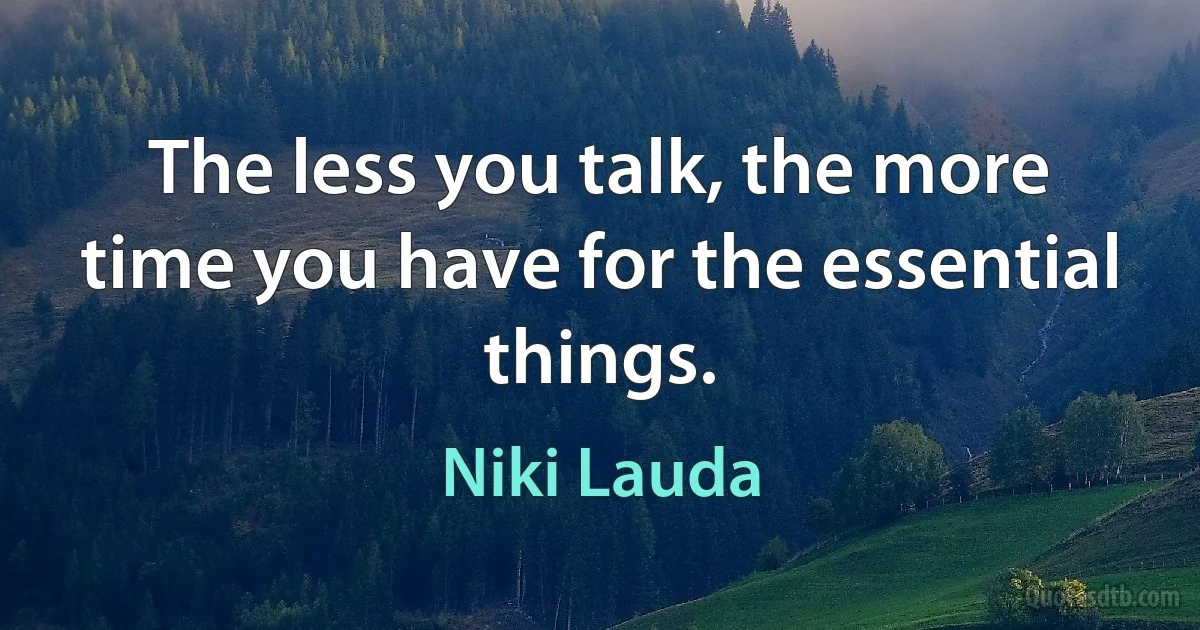 The less you talk, the more time you have for the essential things. (Niki Lauda)