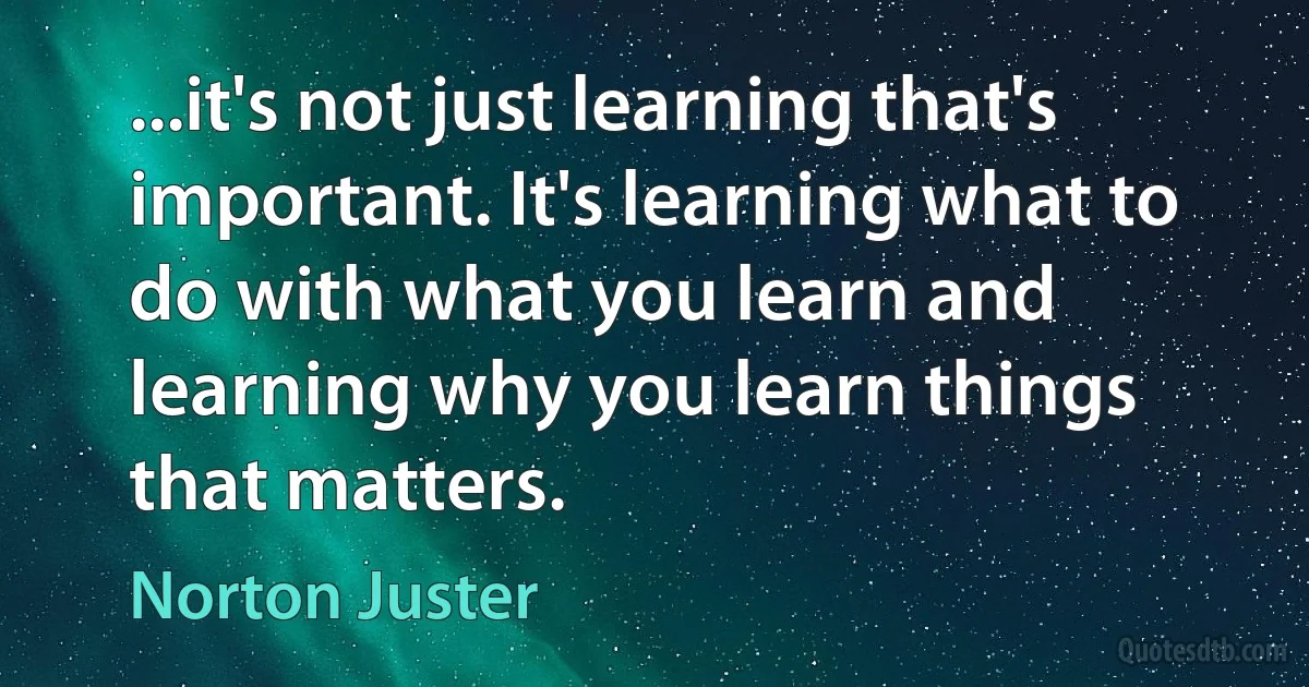 ...it's not just learning that's important. It's learning what to do with what you learn and learning why you learn things that matters. (Norton Juster)