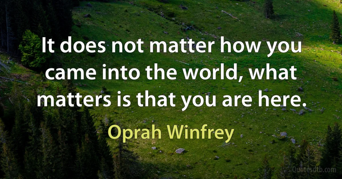 It does not matter how you came into the world, what matters is that you are here. (Oprah Winfrey)