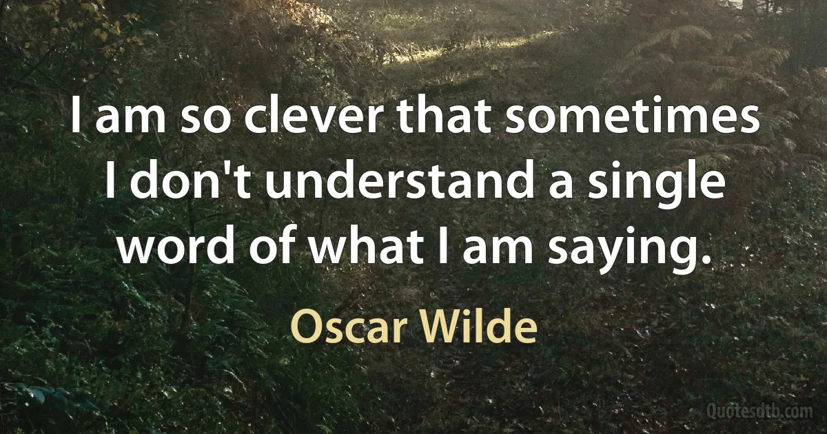 I am so clever that sometimes I don't understand a single word of what I am saying. (Oscar Wilde)