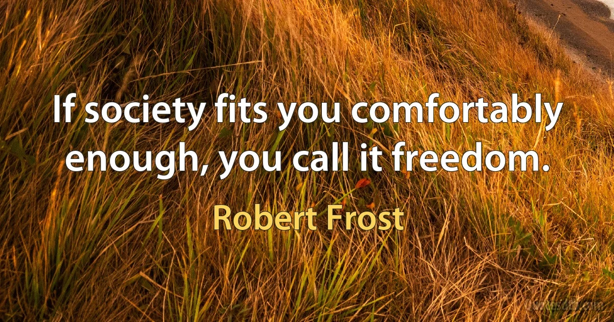 If society fits you comfortably enough, you call it freedom. (Robert Frost)