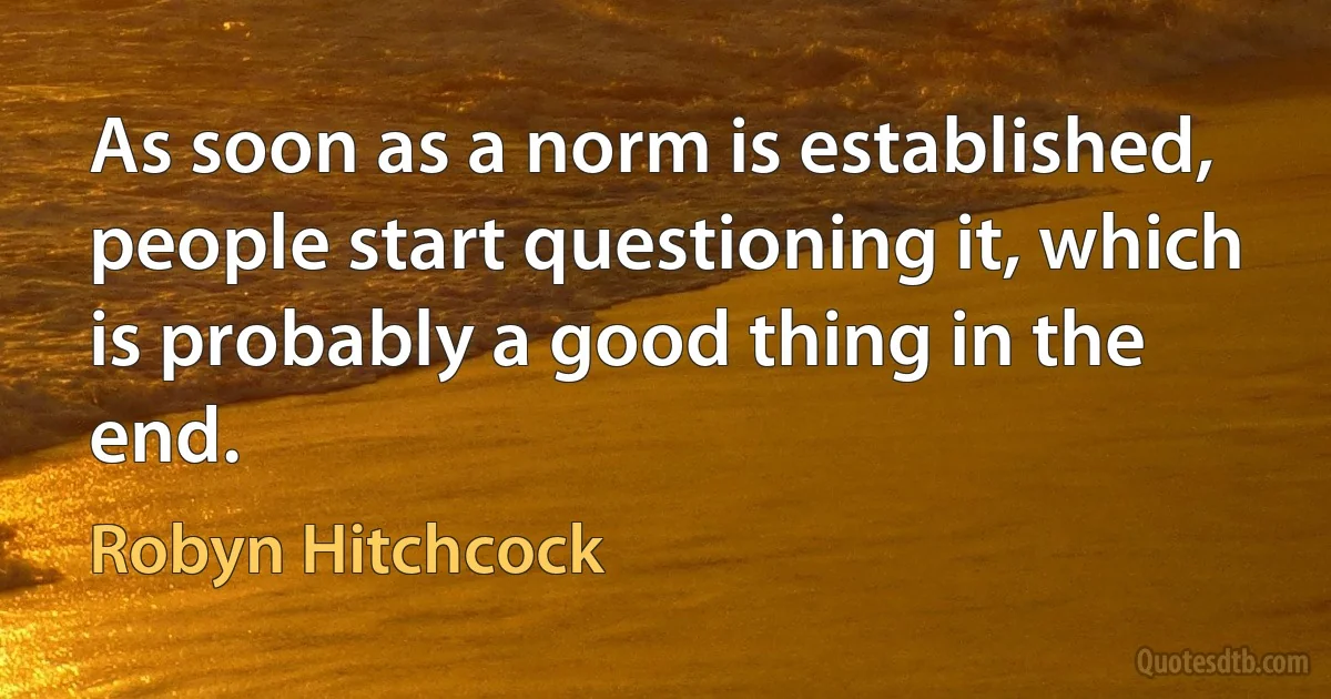 As soon as a norm is established, people start questioning it, which is probably a good thing in the end. (Robyn Hitchcock)