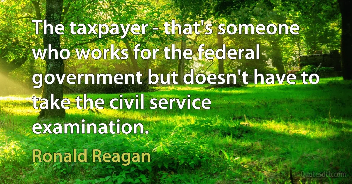 The taxpayer - that's someone who works for the federal government but doesn't have to take the civil service examination. (Ronald Reagan)