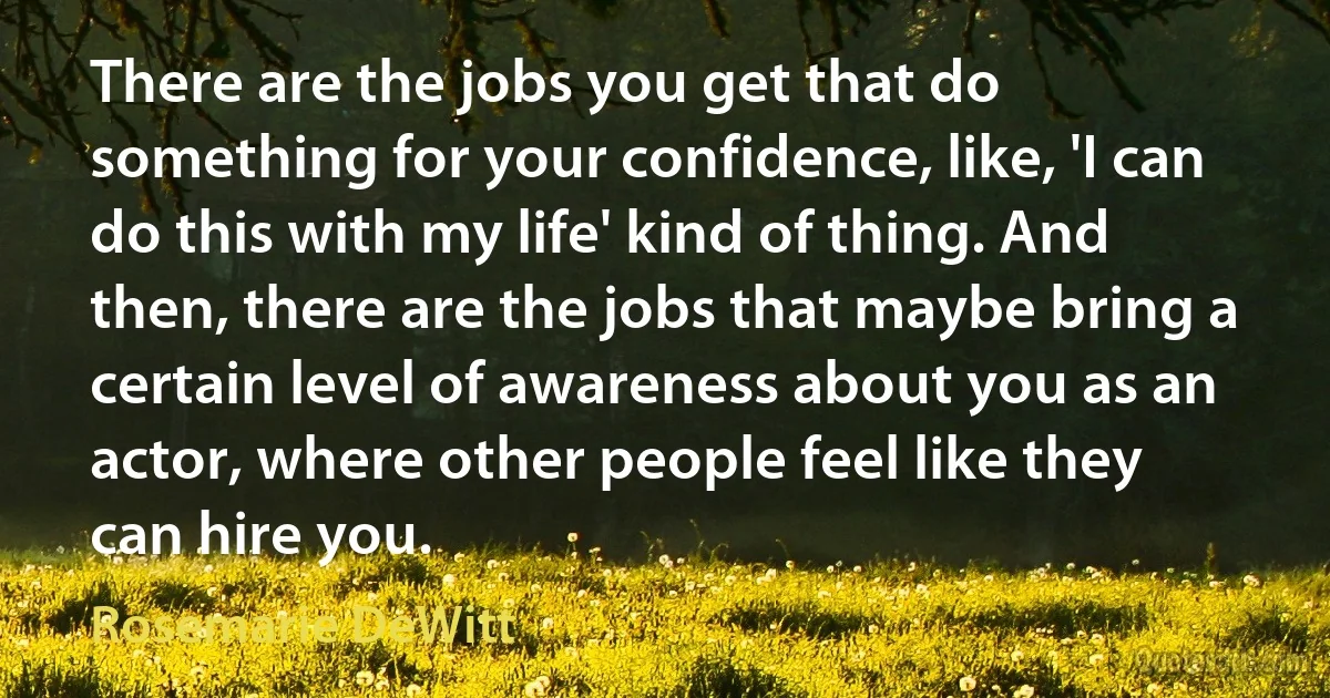 There are the jobs you get that do something for your confidence, like, 'I can do this with my life' kind of thing. And then, there are the jobs that maybe bring a certain level of awareness about you as an actor, where other people feel like they can hire you. (Rosemarie DeWitt)