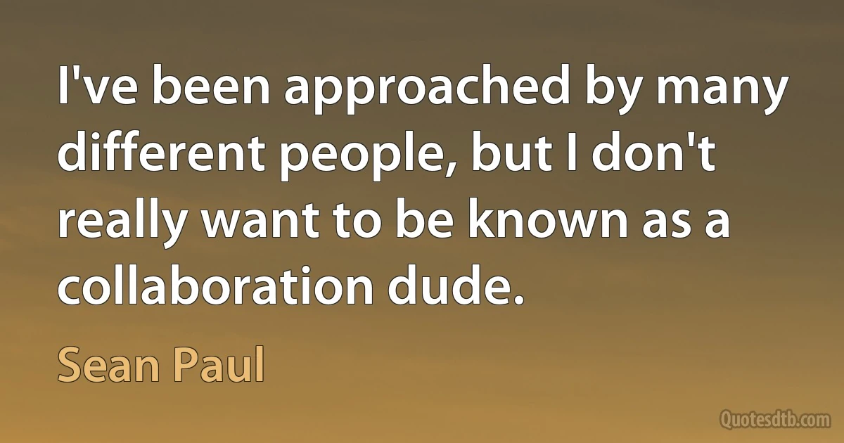 I've been approached by many different people, but I don't really want to be known as a collaboration dude. (Sean Paul)