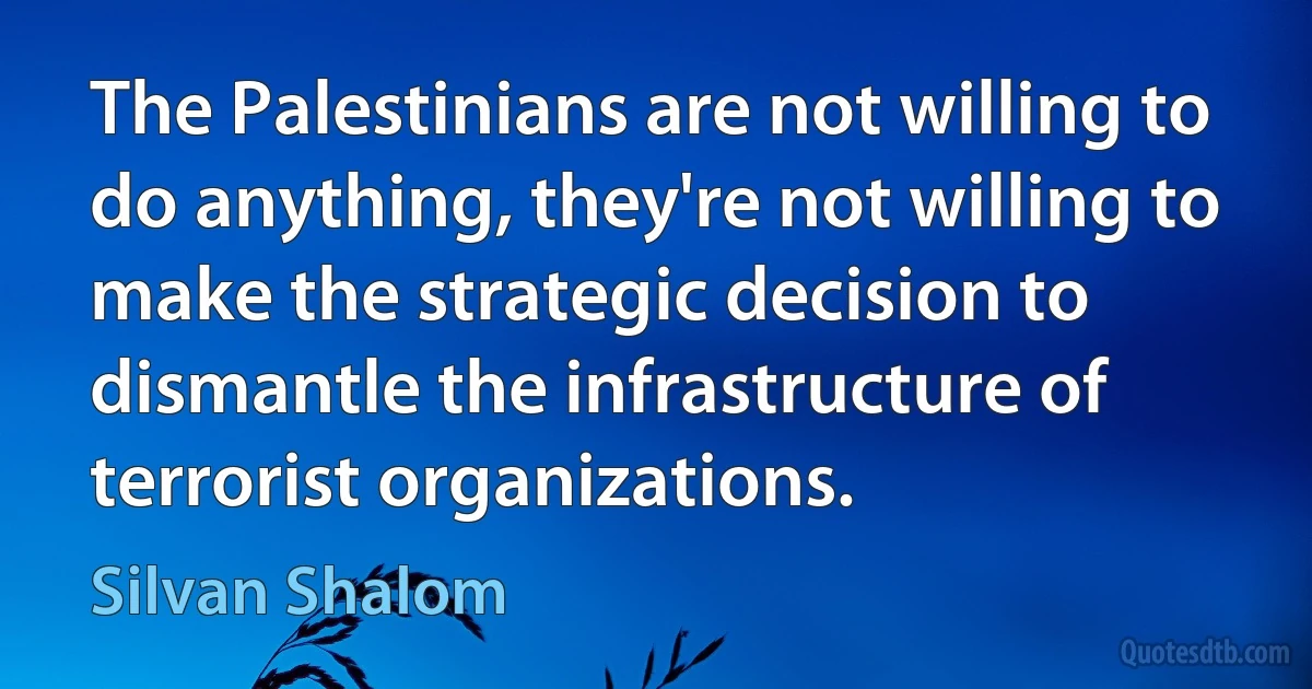 The Palestinians are not willing to do anything, they're not willing to make the strategic decision to dismantle the infrastructure of terrorist organizations. (Silvan Shalom)