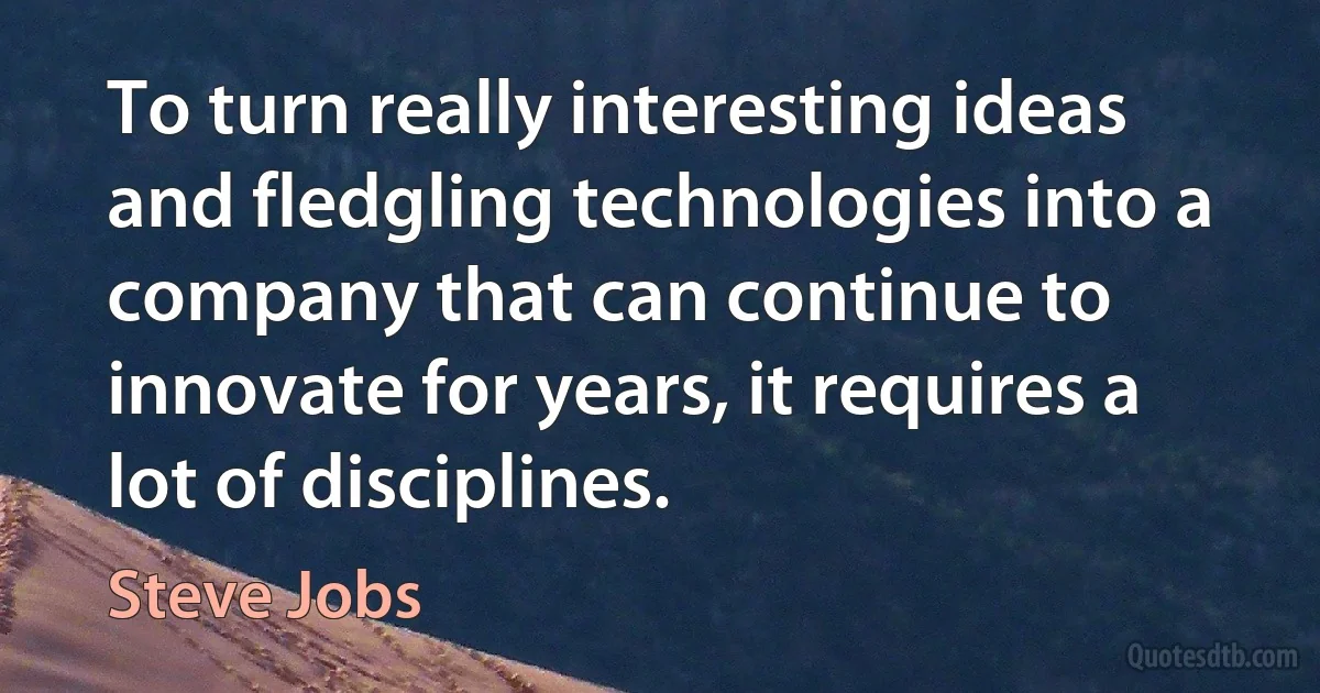 To turn really interesting ideas and fledgling technologies into a company that can continue to innovate for years, it requires a lot of disciplines. (Steve Jobs)