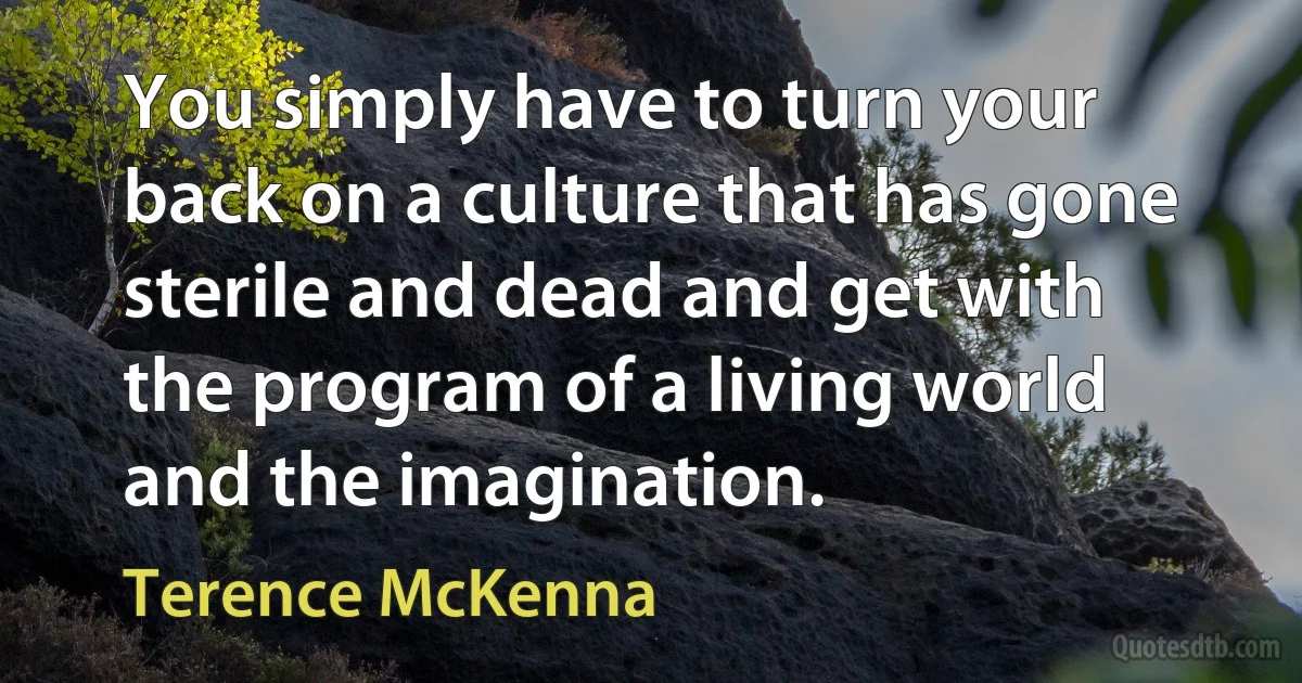 You simply have to turn your back on a culture that has gone sterile and dead and get with the program of a living world and the imagination. (Terence McKenna)