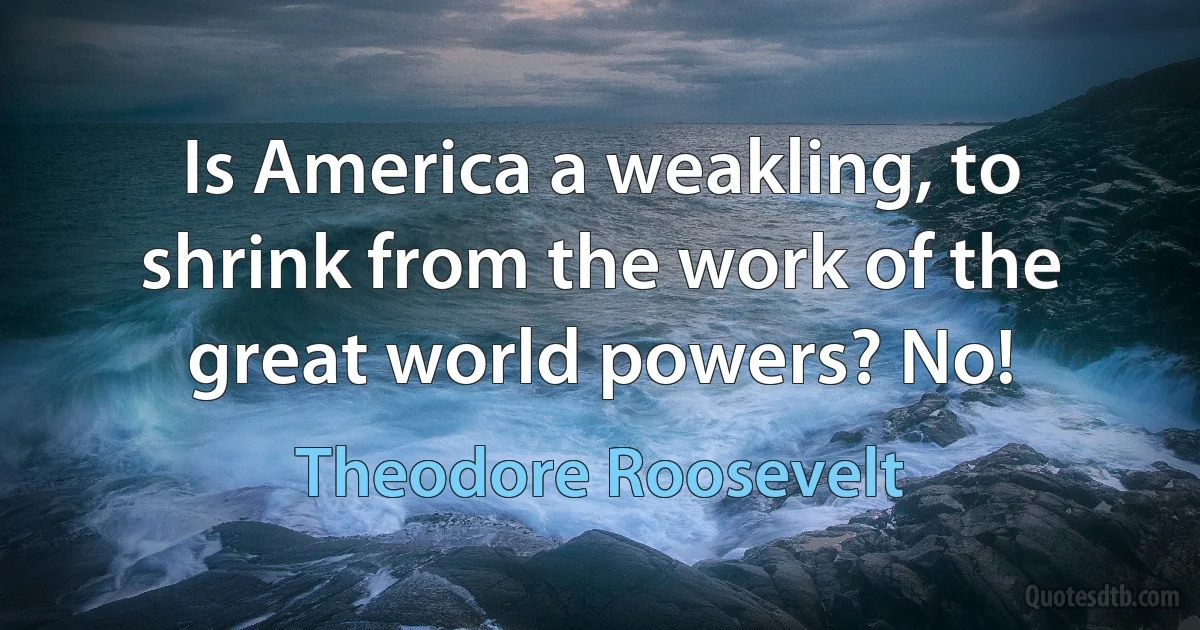 Is America a weakling, to shrink from the work of the great world powers? No! (Theodore Roosevelt)