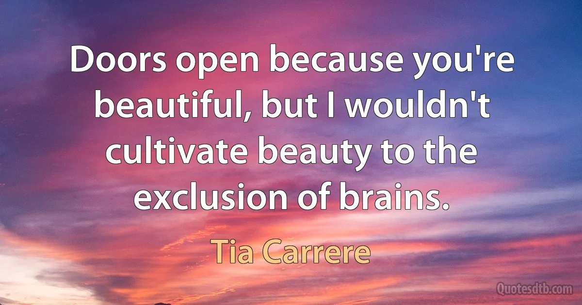 Doors open because you're beautiful, but I wouldn't cultivate beauty to the exclusion of brains. (Tia Carrere)