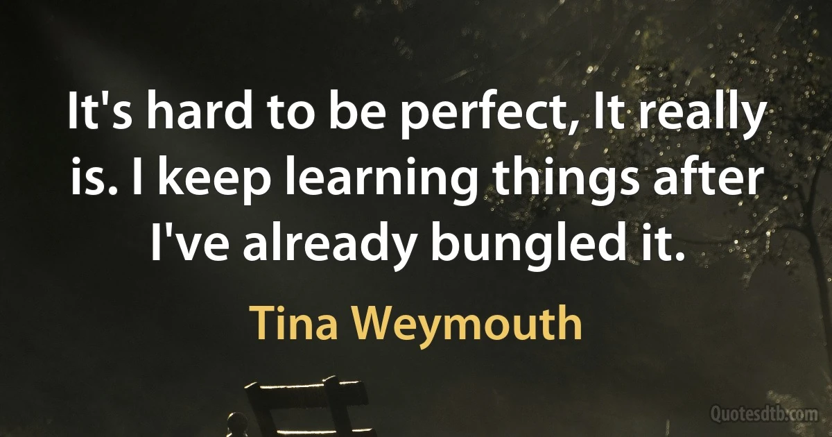 It's hard to be perfect, It really is. I keep learning things after I've already bungled it. (Tina Weymouth)