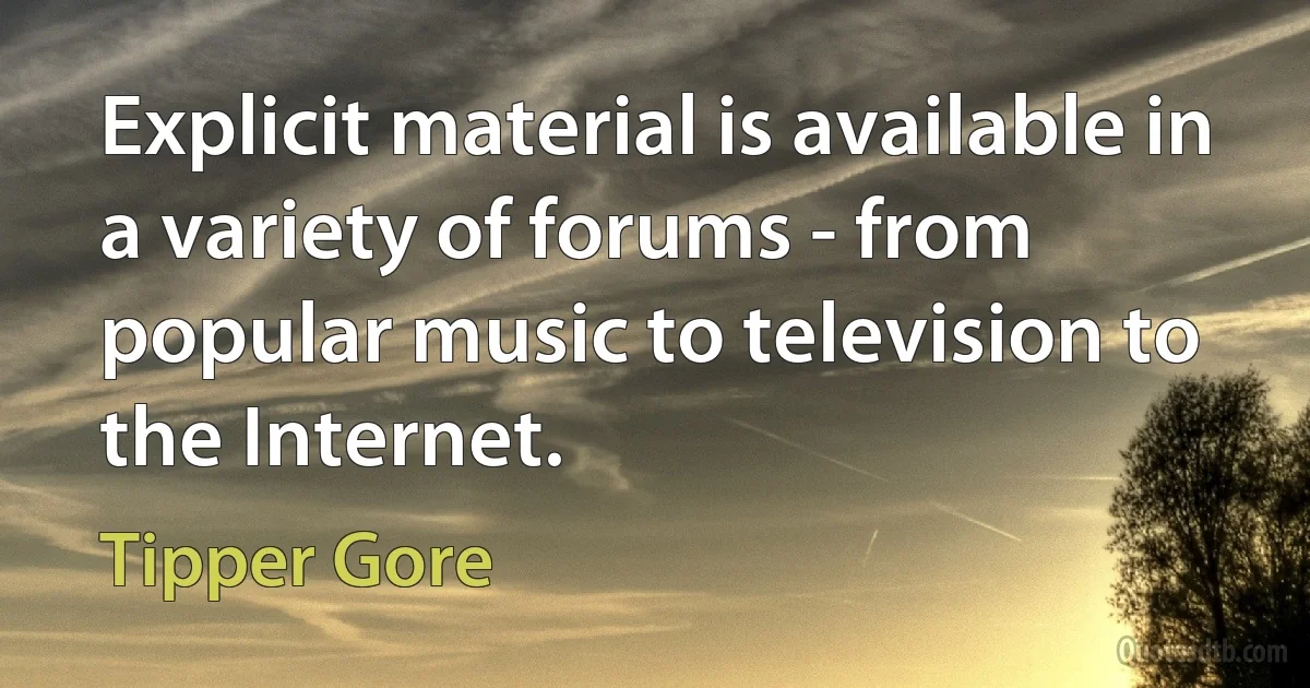 Explicit material is available in a variety of forums - from popular music to television to the Internet. (Tipper Gore)