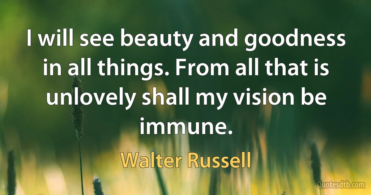 I will see beauty and goodness in all things. From all that is unlovely shall my vision be immune. (Walter Russell)