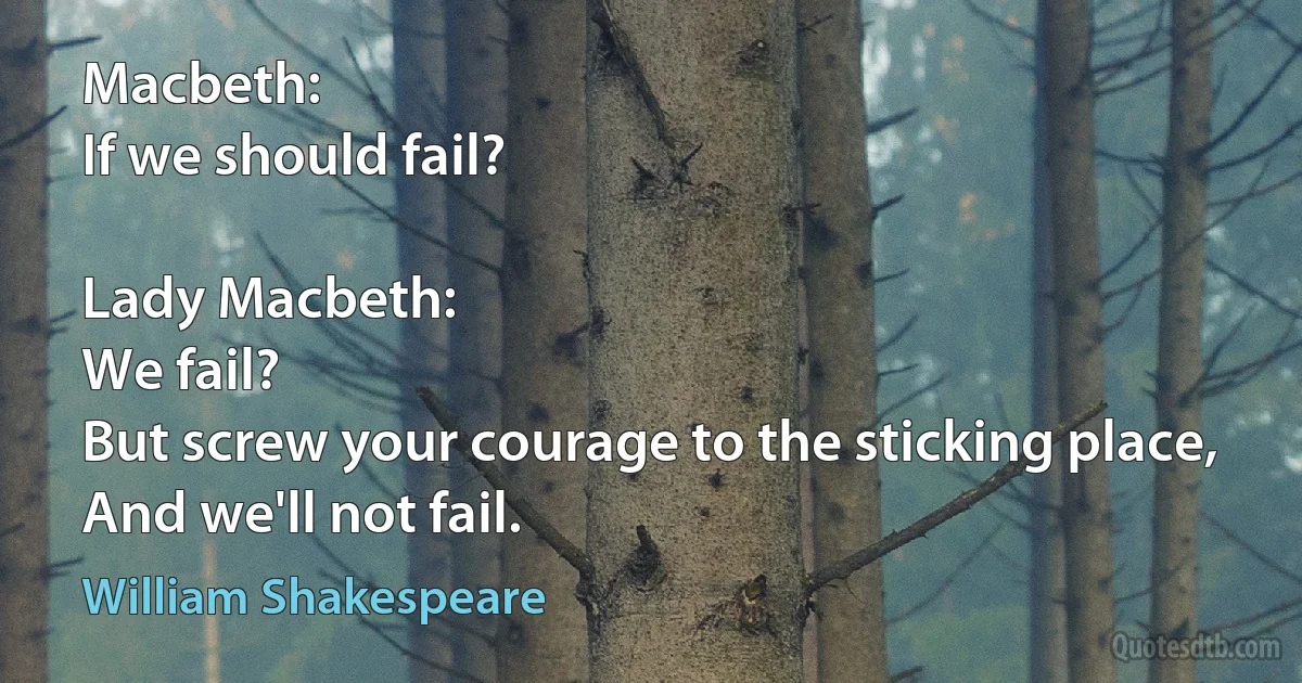 Macbeth:
If we should fail?

Lady Macbeth:
We fail?
But screw your courage to the sticking place,
And we'll not fail. (William Shakespeare)