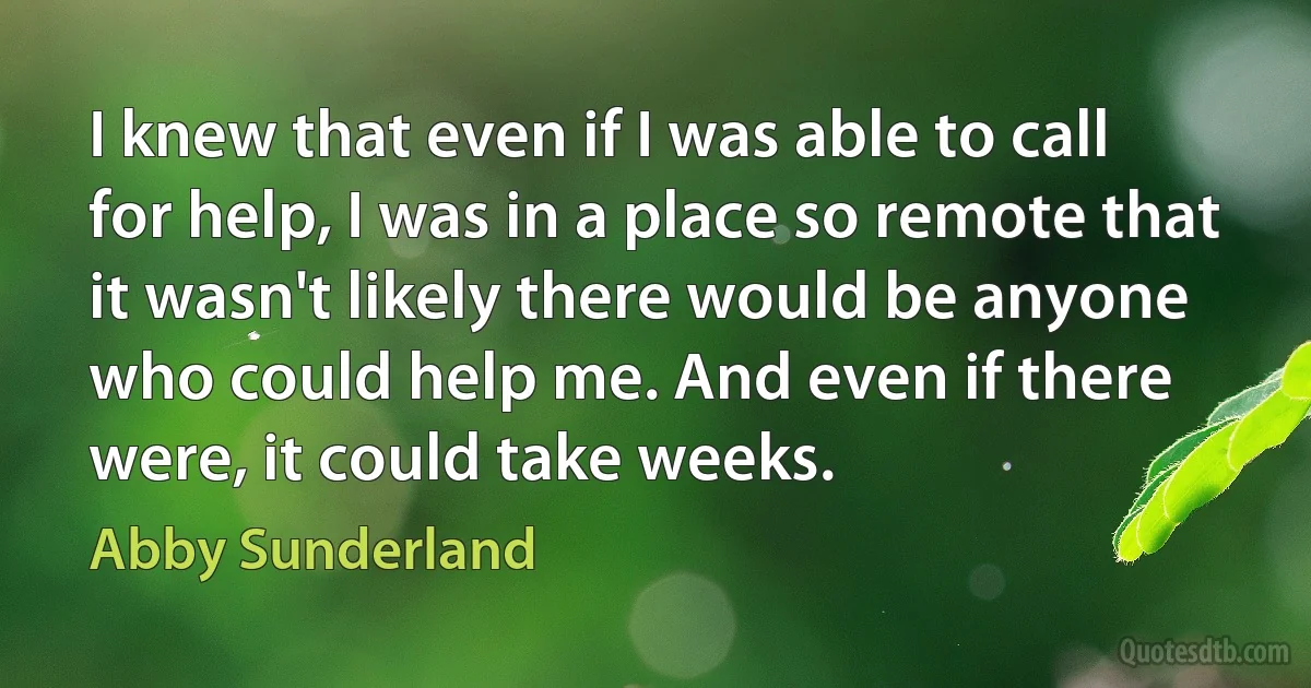 I knew that even if I was able to call for help, I was in a place so remote that it wasn't likely there would be anyone who could help me. And even if there were, it could take weeks. (Abby Sunderland)